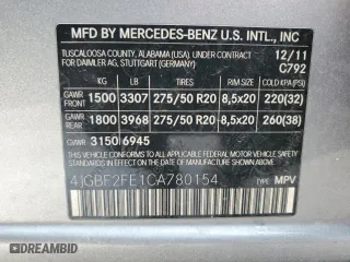 2012 Mercedes-Benz GL-Class GL 350 BlueTEC with VIN 4JGBF2FE1CA780154, listed as a Copart auction lot 44188305 with 0 mi miles and Salvage Title. Bid and sale history available at carsss.com. Image 13.