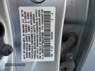 2016 Honda Civic EX with VIN 19XFC2F76GE247963, listed as a Copart auction lot 55530135 with 87,285 mi miles and Salvage Title. Bid and sale history available at DreamBid. Image 12.
