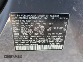 2022 Volkswagen Atlas SEL with VIN 1V2BE2CA9NC208960, listed as a Copart auction lot 88343895 with 46,842 mi miles and Salvage title. Bid and sale history available at DreamBid. Image 13.