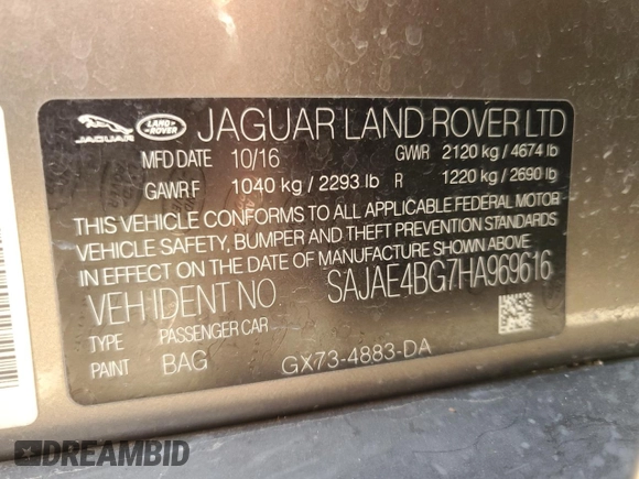 2017 Jaguar XE 25t Prestige with VIN SAJAE4BG7HA969616, listed as a Copart auction lot 50767525 with 81,230 mi miles and Salvage Title. Bid and sale history available at carsss.com. Image 12.