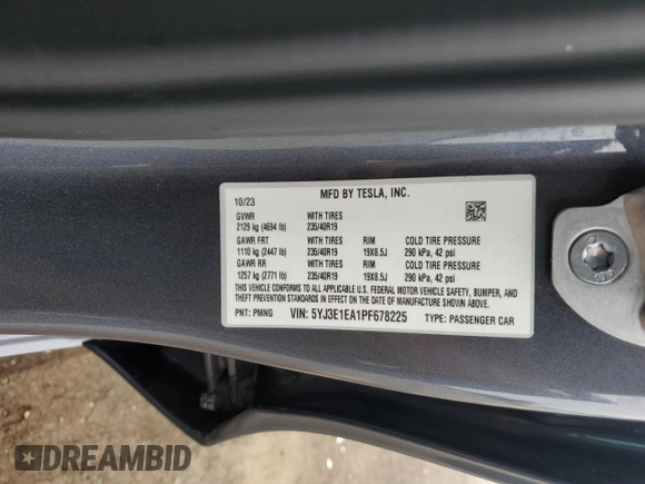 2023 Tesla Model 3 with VIN 5YJ3E1EA1PF678225, listed as a Copart auction lot 62634945 with 24,932 mi miles and Salvage title. Bid and sale history available at DreamBid. Image 12.