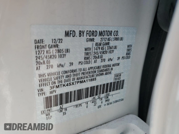 2023 Ford Mustang Mach-E GT z VIN 3FMTK4SX7PMA11895, wystawiony jako Copart lot #53565425 z przebiegiem 18 036 mil mil oraz Szkoda całkowita • Salvage title. Historia ofert i sprzedaży dostępna na DreamBid. Obrazek 16.