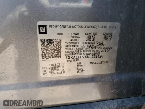 2019 GMC Terrain SLE with VIN 3GKALTEVXKL229426, listed as a Copart auction lot 61273945 with 86,956 mi miles and Salvage title. Bid and sale history available at DreamBid. Image 14.