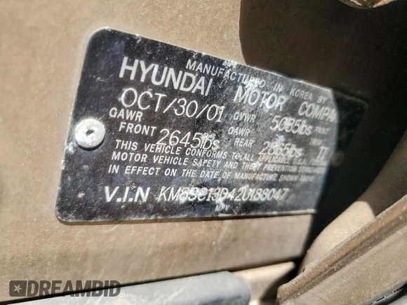 2002 Hyundai Santa Fe GLS with VIN KM8SC13D42U188047, listed as a Copart auction lot 55060015 with 170,066 mi miles and Salvage Title. Bid and sale history available at carsss.com. Image 13.
