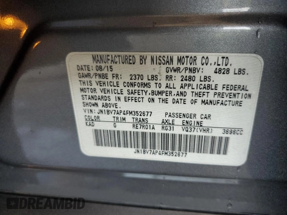 2015 Infiniti Q50 Premium with VIN JN1BV7AP4FM352677, listed as a Copart auction lot 51815065 with 115,849 mi miles and Salvage Title. Bid and sale history available at carsss.com. Image 14.