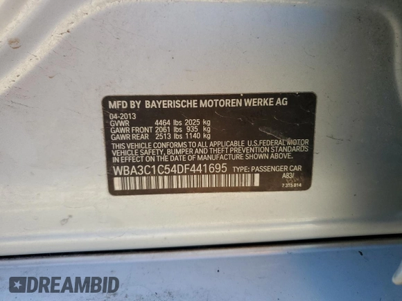 2013 BMW 3 Series 328i with VIN WBA3C1C54DF441695, listed as a Copart auction lot 49883615 with 125,692 mi miles and Salvage Title. Bid and sale history available at carsss.com. Image 13.