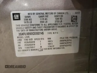 2012 GMC Terrain SLT-1 with VIN 2GKFLVEKXC6302145, listed as a Copart auction lot 70035344 with 154,618 mi miles and Non repairable. Bid and sale history available at DreamBid. Image 13.