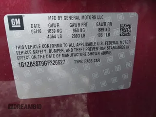 2016 Chevrolet Malibu LS with VIN 1G1ZB5ST9GF326627, listed as a IAAI auction lot 40965081 with 111,548 mi miles and . Bid and sale history available at DreamBid. Image 9.