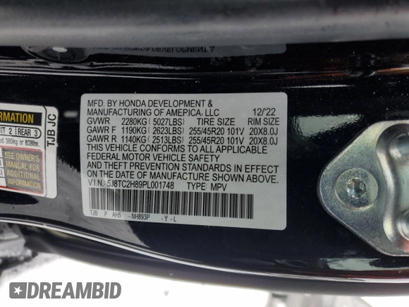 2023 Acura RDX w/A-Spec Advance Package with VIN 5J8TC2H89PL001748, listed as a Copart auction lot 41644935 with 19,123 mi miles and Salvage Title. Bid and sale history available at carsss.com. Image 13.