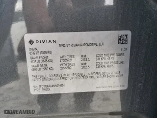 2022 Rivian R1T Adventure Package with VIN 7FCTGAAA4NN014851, listed as a Copart auction lot 78125584 with 23,402 mi miles and Salvage Title. Bid and sale history available at carsss.com. Image 12.