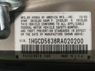 1994 Honda Accord LX with VIN 1HGCD5636RA020200, listed as a IAAI auction lot 40056997 with 212,810 mi miles. Bid and sale history available at carsss.com. Image 9.