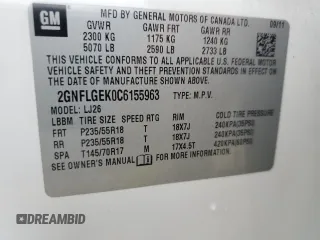 2012 Chevrolet Equinox LTZ with VIN 2GNFLGEK0C6155963, listed as a Copart auction lot 51864455 with 141,380 mi miles and Salvage Title. Bid and sale history available at carsss.com. Image 12.