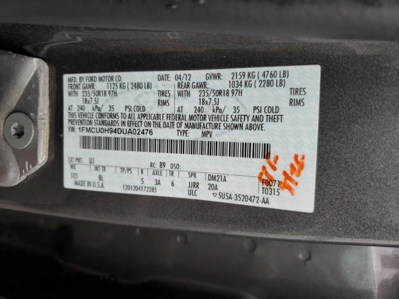 2013 Ford Escape SEL with VIN 1FMCU0H94DUA02476, listed as a Copart auction lot 48042265 with 118,732 mi miles and Salvage Title. Bid and sale history available at carsss.com. Image 14.