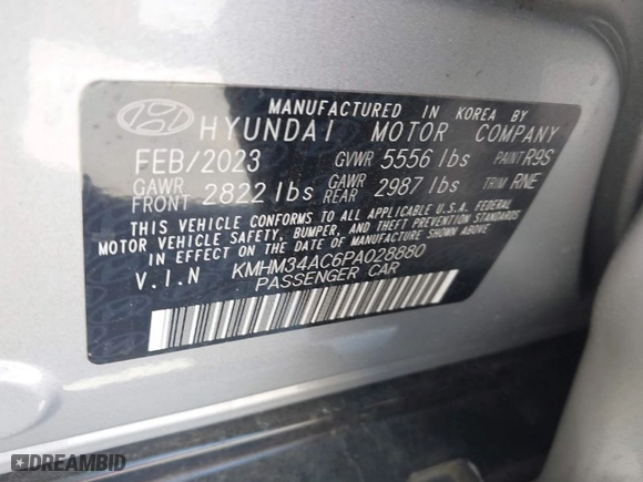 2023 Hyundai IONIQ 6 SEL with VIN KMHM34AC6PA028880, listed as a IAAI auction lot 41933779 with 8,348 mi miles. Bid and sale history available at carsss.com. Image 9.