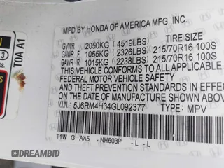 2016 Honda CR-V LX with VIN 5J6RM4H34GL092377, listed as a IAAI auction lot 42155449 with 151,436 mi miles. Bid and sale history available at carsss.com. Image 9.