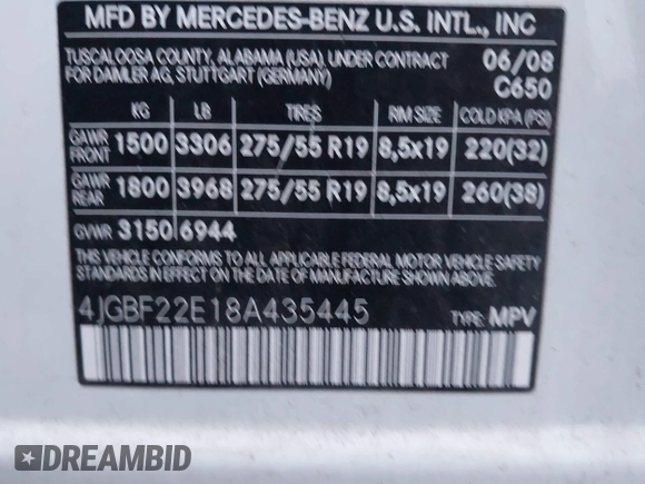 2008 Mercedes-Benz GL-Class 3.0L CDI with VIN 4JGBF22E18A435445, listed as a IAAI auction lot 41027515 with 191,459 mi miles. Bid and sale history available at carsss.com. Image 9.