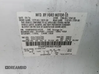 2016 Ford Taurus SE с VIN 1FAHP2D83GG145230, выставлен на аукционе Copart как лот 51527955 с пробегом 121 003 миль миль и Списание • Salvage title. История ставок и продаж доступна на DreamBid. Изображение 12.