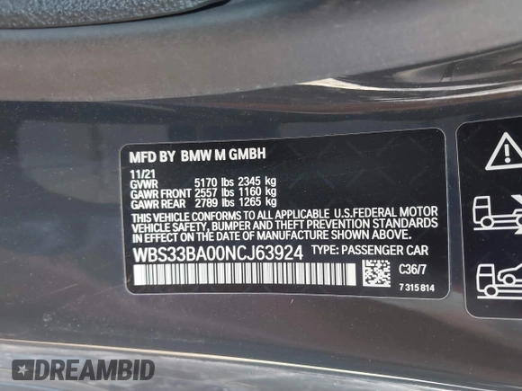 2022 BMW M4 Competition xDrive with VIN WBS33BA00NCJ63924, listed as a IAAI auction lot 41549620 with 9,046 mi miles. Bid and sale history available at carsss.com. Image 9.