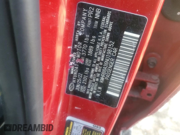 2022 Hyundai Venue SE with VIN KMHRB8A36NU198152, listed as a Copart auction lot 44448315 with 86,950 mi miles and Salvage Title. Bid and sale history available at DreamBid. Image 13.
