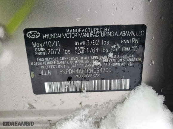 2012 Hyundai Elantra GLS with VIN 5NPDH4AE1CH064700, listed as a Copart auction lot 44126885 with 112,389 mi miles and Salvage Title. Bid and sale history available at carsss.com. Image 12.