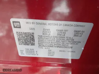 2022 Chevrolet Equinox RS with VIN 2GNAXWEV4N6106528, listed as a IAAI auction lot 41247140 with 45,216 mi miles. Bid and sale history available at carsss.com. Image 9.