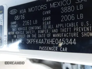 2017 Kia Forte LX with VIN 3KPFK4A7XHE045344, listed as a IAAI auction lot 41542757 with 201,944 mi miles. Bid and sale history available at carsss.com. Image 9.