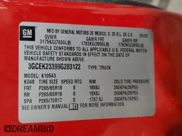2009 Chevrolet Silverado 1500 LT with VIN 3GCEK23399G283122, listed as a Copart auction lot 47124835 with Not Provided miles and Clean Title. Bid and sale history available at DreamBid. Image 12.