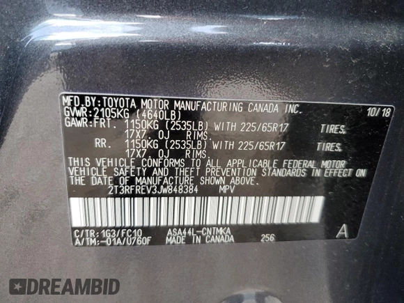 2018 Toyota RAV4 XLE with VIN 2T3RFREV3JW848384, listed as a Copart auction lot 88758945 with 28,951 mi miles and Salvage Title. Bid and sale history available at DreamBid. Image 13.