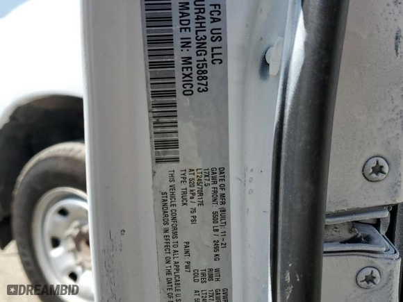 2022 Ram 2500 Tradesman with VIN 3C6UR4HL3NG158873, listed as a Copart auction lot 53864215 with 38,364 mi miles and Clean Title. Bid and sale history available at carsss.com. Image 12.