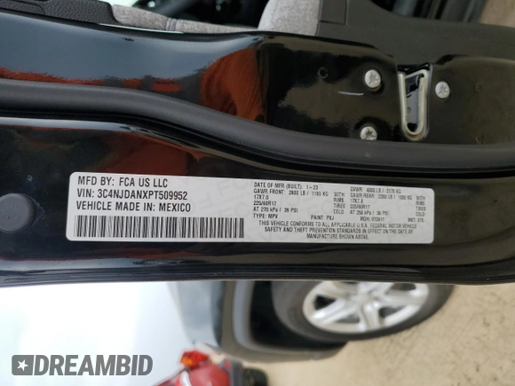 2023 Jeep Compass Sport with VIN 3C4NJDANXPT509952, listed as a Copart auction lot 53967145 with 10,571 mi miles and Clean title. Bid and sale history available at DreamBid. Image 12.