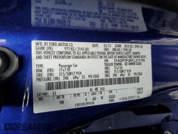 2015 Ford Focus SE with VIN 1FADP3F26FL313168, listed as a Copart auction lot 52369435 with 112,580 mi miles and Salvage Title. Bid and sale history available at carsss.com. Image 12.