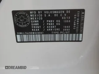 2013 Volkswagen Jetta TDI w/Premium/Nav with VIN 3VWLL7AJ9DM428007, listed as a Copart auction lot 78778874 with 224,951 mi miles and Salvage title. Bid and sale history available at DreamBid. Image 12.