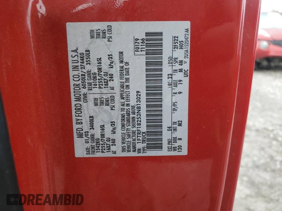 2003 Ford F-150 XL with VIN 1FTRF18253NB13029, listed as a Copart auction lot 71634444 with Not provided miles and Clean title. Bid and sale history available at DreamBid. Image 13.
