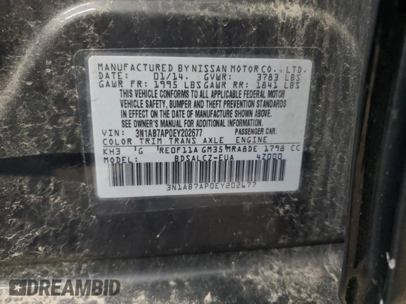 2014 Nissan Sentra S with VIN 3N1AB7AP0EY202677, listed as a Copart auction lot 80397084 with 113,060 mi miles and Non Repairable. Bid and sale history available at DreamBid. Image 12.