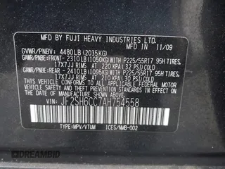 2010 Subaru Forester X Premium with VIN JF2SH6CC7AH754558, listed as a IAAI auction lot 42398156 with Not provided miles and . Bid and sale history available at DreamBid. Image 9.