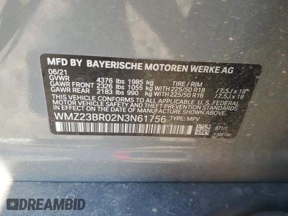 2022 MINI Countryman Oxford Edition with VIN WMZ23BR02N3N61756, listed as a Copart auction lot 52310665 with 85,638 mi miles and Salvage Title. Bid and sale history available at DreamBid. Image 16.