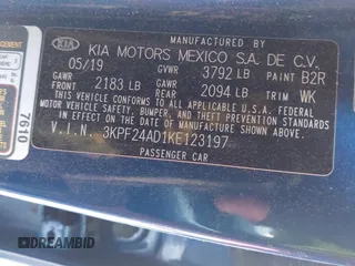 2019 Kia Forte LXS with VIN 3KPF24AD1KE123197, listed as a IAAI auction lot 41899077 with 78,004 mi miles and . Bid and sale history available at carsss.com. Image 9.