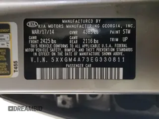 2014 Kia Optima LX z VIN 5XXGM4A73EG330811, wystawiony jako Copart lot #46655255 z przebiegiem 125 783 mil mil oraz Szkoda całkowita • Salvage title. Historia ofert i sprzedaży dostępna na DreamBid. Obrazek 12.