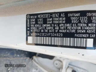 1997 Mercedes-Benz C with VIN WDBHA23E2VF504829, listed as a IAAI auction lot 42690662 with 266,074 mi miles and . Bid and sale history available at DreamBid. Image 9.