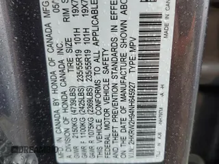 2022 Honda CR-V Touring with VIN 2HKRW2H94NH645927, listed as a Copart auction lot 57567875 with Not provided miles and Salvage title. Bid and sale history available at DreamBid. Image 13.