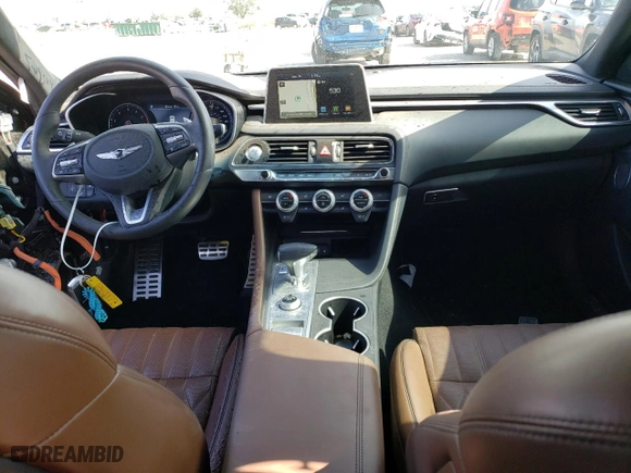 2020 Genesis G70 3.3T with VIN KMTG34LE7LU055421, listed as a Copart auction lot 38198863 with 43,694 mi miles. Bid and sale history available at carsss.com. Image 8.