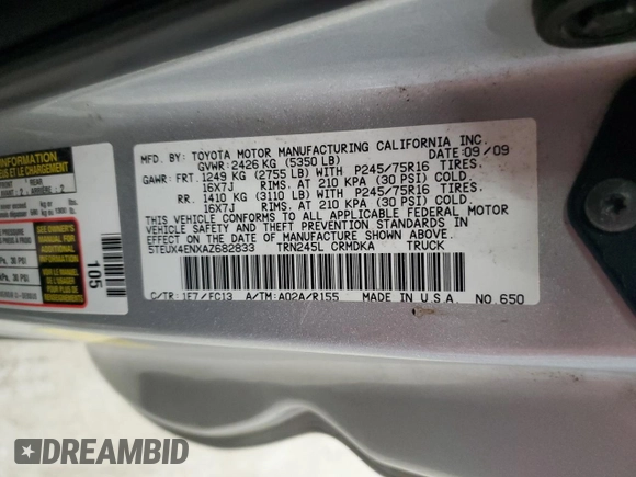 2010 Toyota Tacoma z VIN 5TEUX4ENXAZ682833, wystawiony jako Copart lot #58888265 z przebiegiem 140 837 mil mil oraz Czysty tytuł • Clean title. Historia ofert i sprzedaży dostępna na DreamBid. Obrazek 12.