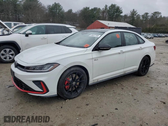 2025 Volkswagen Jetta GLI Autobahn with VIN 3VW1T7BU7SM013247, listed as a Copart auction lot 49637785 with 5,002 mi miles and Salvage Title. Bid and sale history available at DreamBid. Image 1.