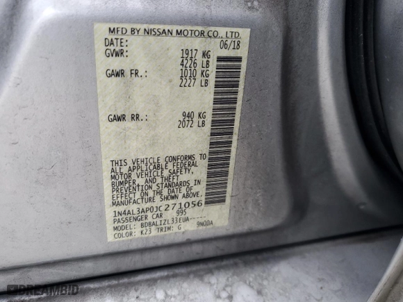 2018 Nissan Altima 2.5 SL with VIN 1N4AL3AP0JC271056, listed as a Copart auction lot 85418564 with 191,094 mi miles and Salvage Title. Bid and sale history available at carsss.com. Image 12.
