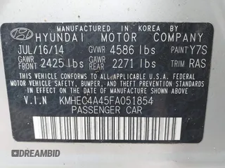 2015 Hyundai Sonata Hybrid Limited with VIN KMHEC4A45FA051854, listed as a IAAI auction lot 41853648 with 160,422 mi miles. Bid and sale history available at carsss.com. Image 9.
