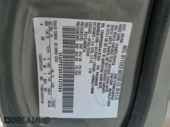 2001 Ford Taurus LX with VIN 1FAFP52U01A131563, listed as a Copart auction lot 89201965 with 79,048 mi miles and Salvage title. Bid and sale history available at DreamBid. Image 12.