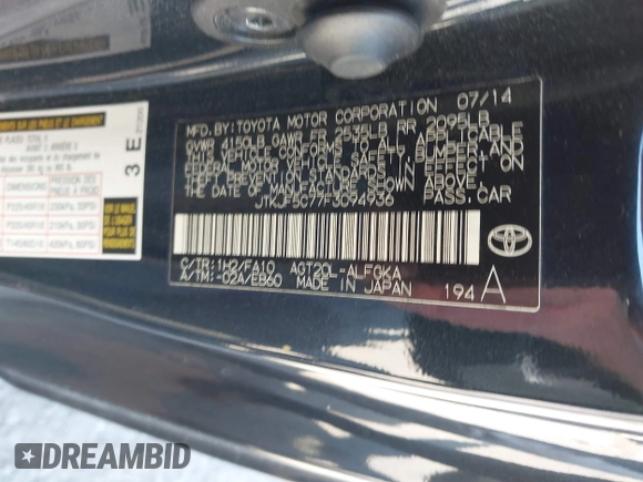 2015 Scion tC with VIN JTKJF5C77F3094936, listed as a IAAI auction lot 41830668 with 89,727 mi miles. Bid and sale history available at carsss.com. Image 9.