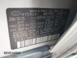 2006 Hyundai Santa Fe GLS with VIN KM8SC73D26U037877, listed as a IAAI auction lot 42180737 with 173,655 mi miles. Bid and sale history available at carsss.com. Image 9.