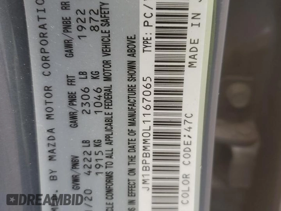 2020 Mazda 3 Preferred with VIN JM1BPBMM0L1167065, listed as a Copart auction lot 79289364 with 113,771 mi miles and Salvage title. Bid and sale history available at DreamBid. Image 13.