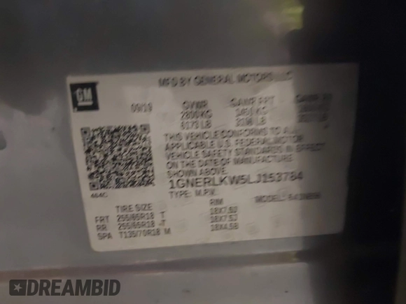 2020 Chevrolet Traverse LS with VIN 1GNERLKW5LJ153784, listed as a IAAI auction lot 41157698 with 94,672 mi miles. Bid and sale history available at carsss.com. Image 9.